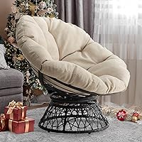 Ergonomic Wicker Papasan Chair with Soft Thick Density Fabric Cushion, High Capacity Steel Frame, 360 Degree Swivel for Living, Bedroom, Reading Room, Lounge, Sepia Sand - Black Base