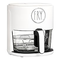 Rae Dunn 1200W 4Qt Air Fryer with GLASS Frying Basket, Dishwasher Safe, 2 Tier Tray, 60 Minute Timer, Digital Touch Display, and 6 Presets - Variable Temperature Control 175F - 400F, Cream