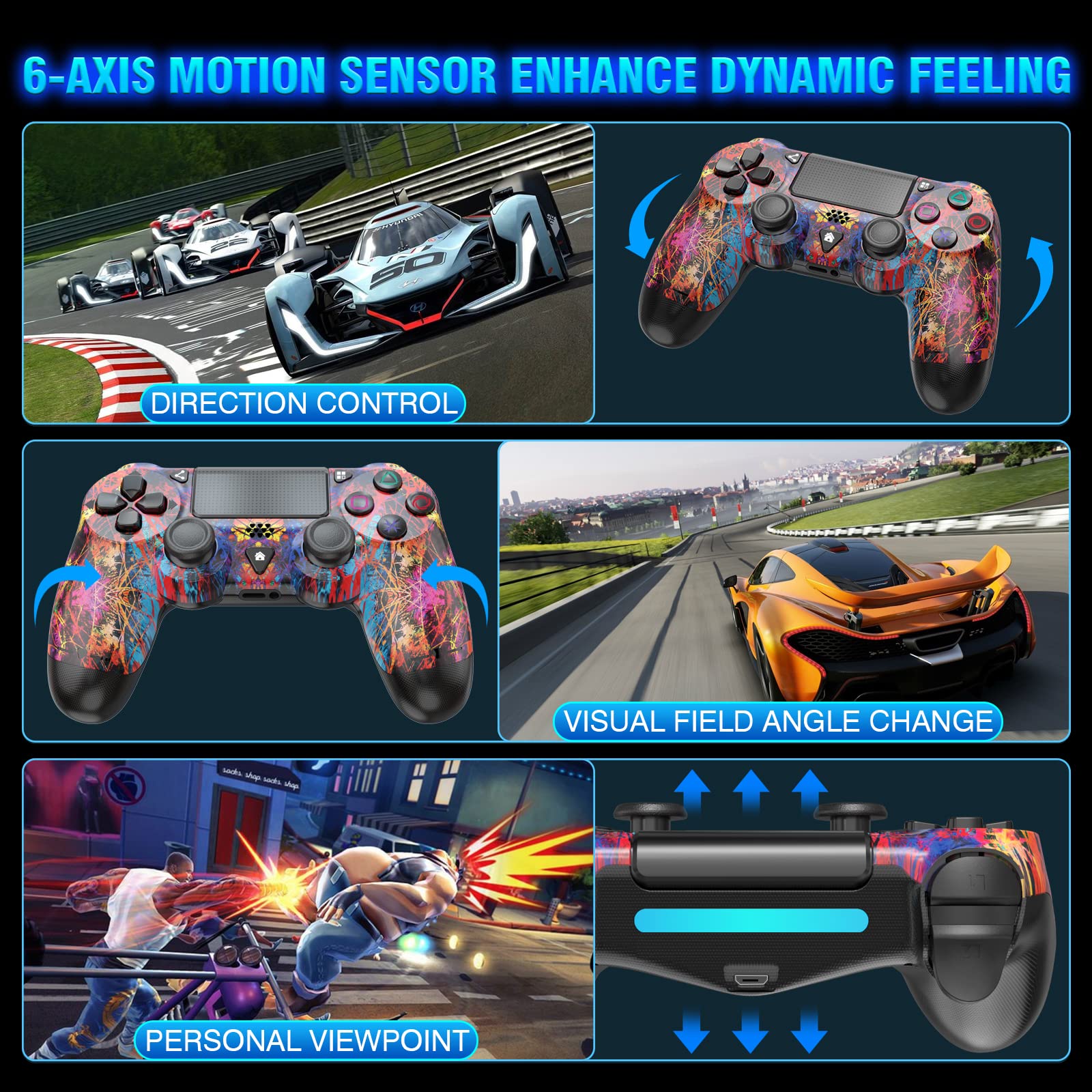 Akvwj 【Upgraded】 Wireless PS4 Remote Controller Compatible with Playstation 4/Slim/Pro with Dual Vibration/6-Axis Motion Sensor/Audio Replacement for PS4 Controller