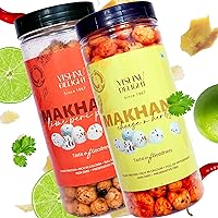 Roasted Makhana Snack Indian Fox Nuts - Gluten Free & Vegan Popped Water Lily Seeds - Lotus Seeds for Eating by Vishnu Delight - Cheese n Herbs & Peri Peri Flavored Phool Makhana - 90g Jar