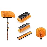 20 Foot Exterior House Cleaning Brush Set & Cobweb Duster with 5-12 ft Extension Pole // Vinyl Siding Brushes with Telescopic Extendable Pole & Window Cleaning Squeegee Tool