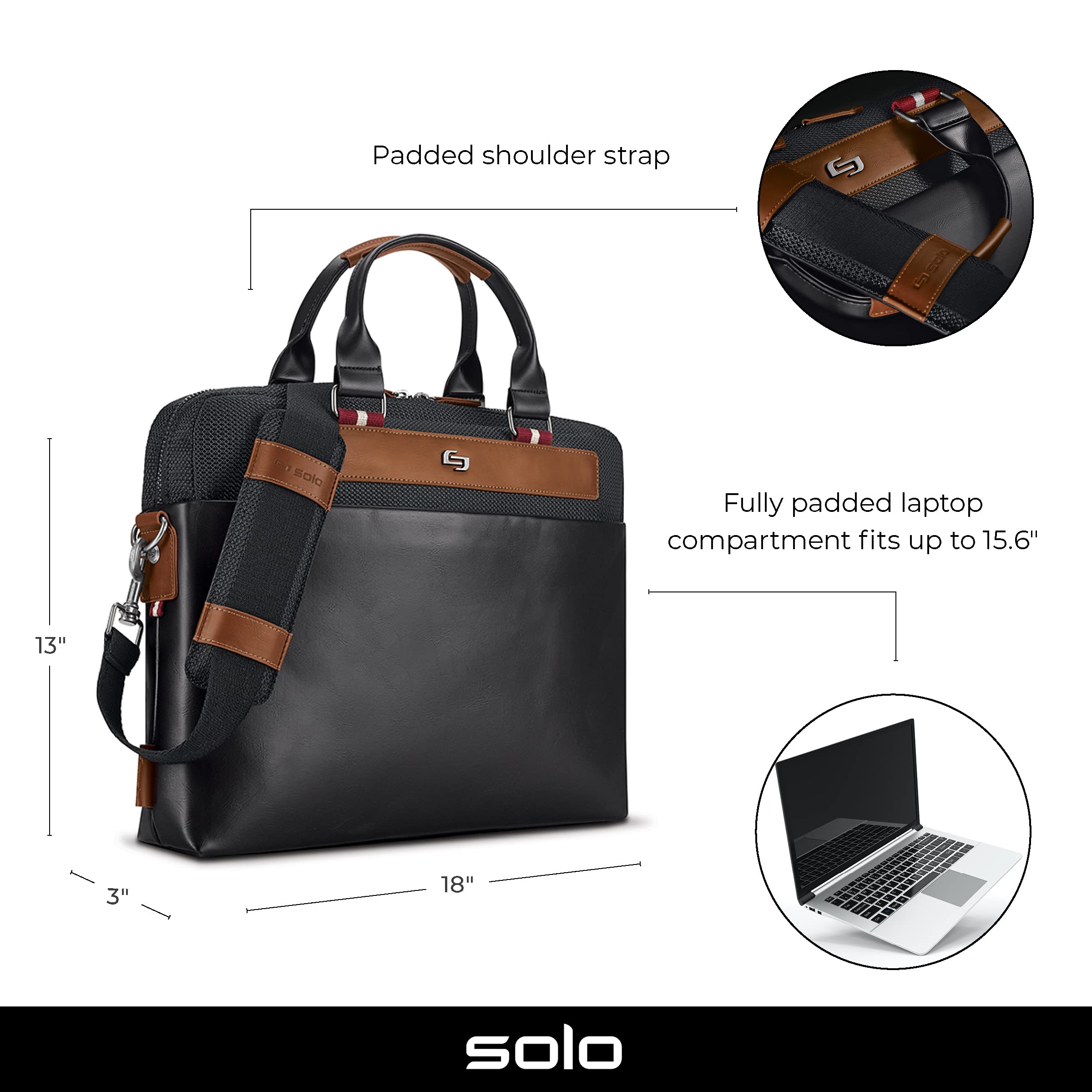 Solo New York Southhampton 15.6 Inch Laptop Slim Brief Briefcase, Black, One Size