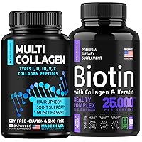 S RAW SCIENCE Vitamins for Hair, Skin, and Nail — Biotin & Collagen Drops 30000mcg 2oz and Multi Collagen Capsules 150pcs