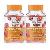 Lifeable Probiotic 2 Billion CFU Kids + Immune Support Kids, Gummies Bundle - Great Tasting, Vitamin Supplement, Gluten Free, GMO Free, Chewable Gummy