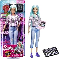 Barbie Career of the Year Music Producer Doll (12-in), Colorful Blue Hair, Trendy Tee, Jacket & Jeans Plus Sound Mixing Board, Computer & Headphone Accessories, Great Toy Gift