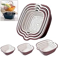 6PCS Double Layered Drain Basin and Basket,Kitchen Colander Strainer Set,Bowl Stackable Set,Plastic Washing Bowl,Soak,Wash and Drain Vegetables and Fruit Colanders Strainers(Purple)