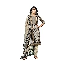 Women's Printed Cotton Casual Wear Lightweight and Comfortable Kurta with Chanderi Dupatta Set (V_736)