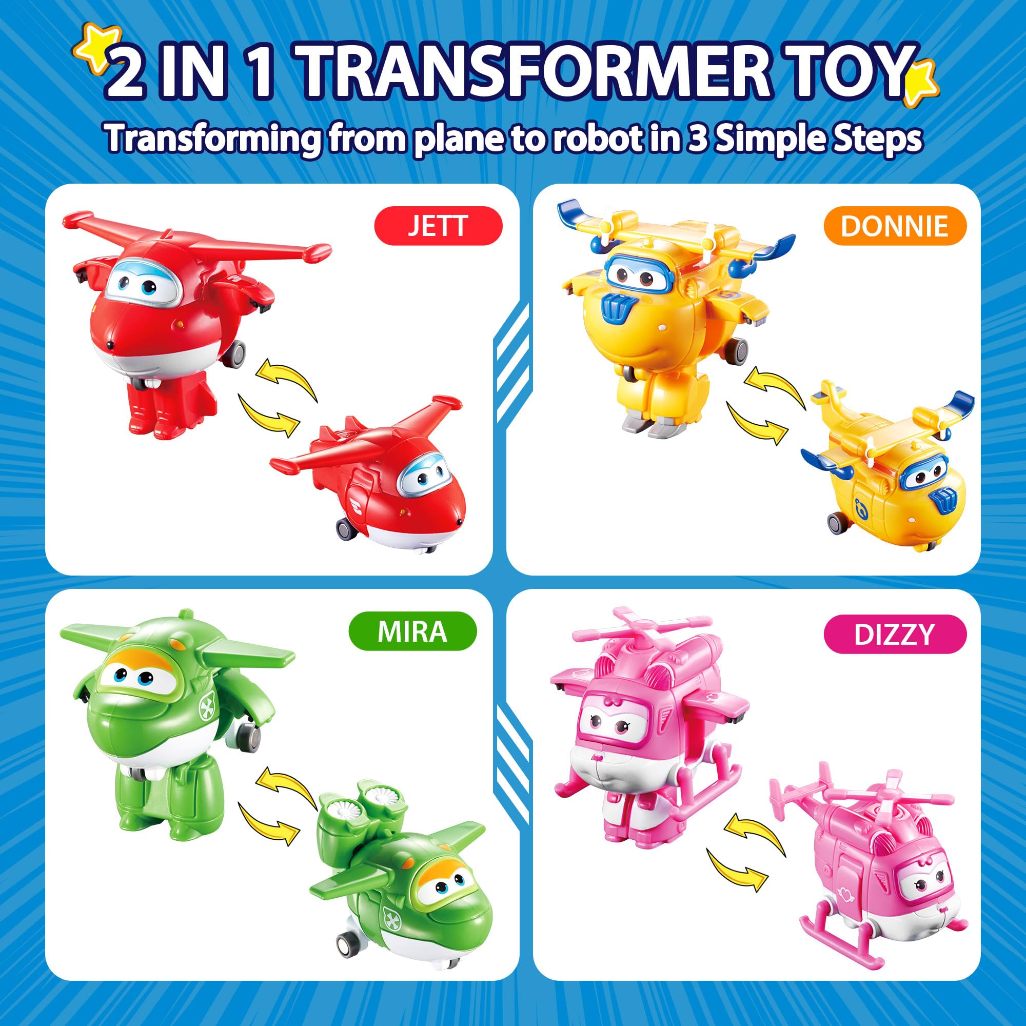 Super Wings Toys 2'' Mini Action Figures Transformer Airplane Robot Toys Playset(30 Packs) Birthday Party for Preschool Boys and Girls