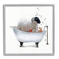 Stupell Industries Fluffy County Goat in Bathtub Soap Bubbles, Designed by Donna Brooks Gray Framed Wall Art, 24 x 24, Grey