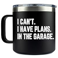 KLUBI Birthday Gifts for Dad I Cant I Have Plans In The Garage Cup 14 Ounce Black Cup Dad Birthday Gift Birthday Gifts for Men Birthday Gift Ideas Mechanic Gifts for Men Coffee Mug for Men Tumbler
