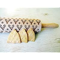 Rolling pin WHITE ELK. Wooden embossing rolling pin with White elk pattern. Rolling Pin for Embossing Homemade Cookies and Pottery by Algis Crafts