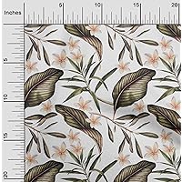 Cotton Poplin White Fabric Floral & Leaves Tropical Craft Projects Decor Fabric Printed by The Yard 42 Inch Wide