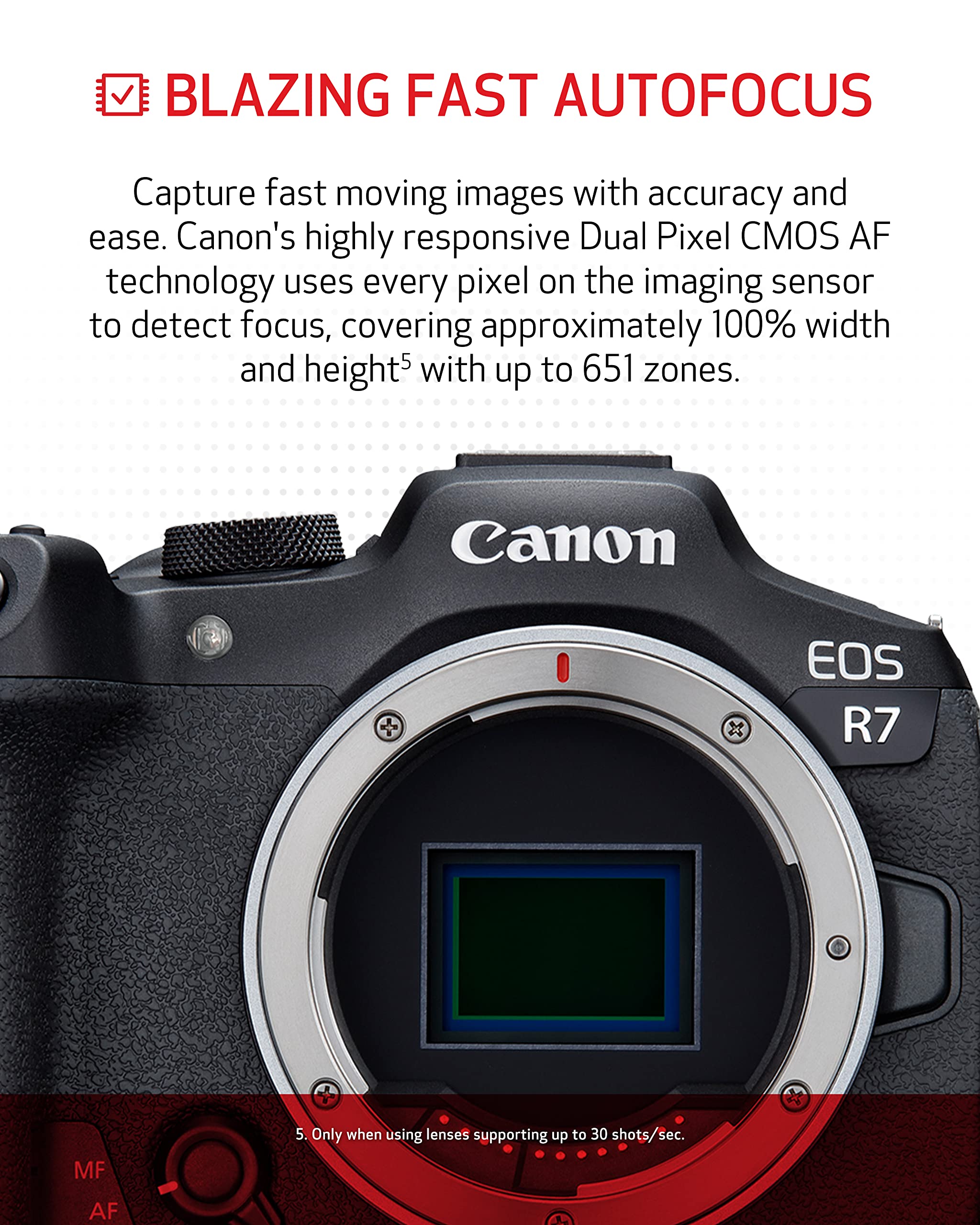 Canon EOS R7 Content Creator Kit, Mirrorless Vlogging Camera, 32.5 MP, 4K 60p Video, DIGIC X Image Processor, RF-S18-45mm F4.5-6.3 is STM Lens, Stereo Microphone, & Extra Battery Pack