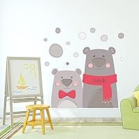 Snowfall Around Cute Couple of Bears Wearing Scarves with Personalized Girl Name - Various Color Size of Kids Name On Colored Bears Baby Sticker