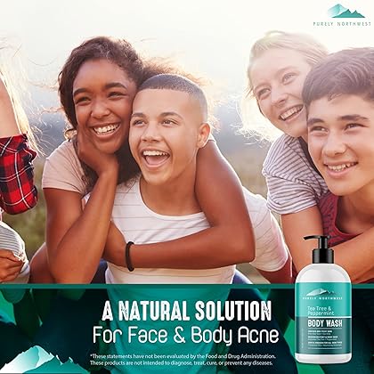 Purely Northwest-Tea Tree Oil & Peppermint Body Wash for Men & Women-a Refreshing Natural Daily Soap for Body Odor & Acne-Effectively Soothes Jock Itch, Chafing & Athletes Foot-Discolored Nails-9oz