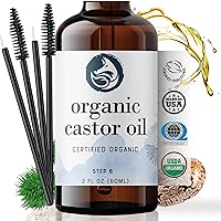 Pure VIRGIN Organic Castor Oil with Wand, Brush Kit - USDA Certified, Hexane-Free - Thicker Eye Lashes & Nourish Hair Nails 2 oz