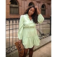 The Drop Women's Smoke Green Long Sleeve V-Neck Mini Dress by @highlowluxxe