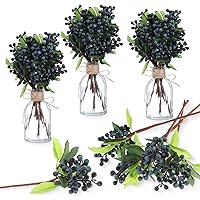 Yunsailing 30 Pcs Artificial Flowers Bulk,Faux Berry Stems Picks with Green Leaves,9.8 Inch Artificial Flowers for Home Kitchen Wedding DIY Bridal Bouquet Party Decoration (Blue)