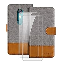 Leather Case for Unihertz Jelly 2 Magnetic Phone Case with Wallet and Card Slot + [2 Pack] Tempered Glass Screen Protector for Unihertz Jelly 2E (3”)