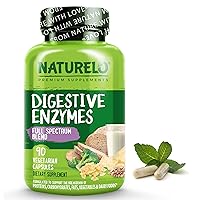 NATURELO Digestive Enzymes - Full Spectrum Support with a Broad Blend of 15 Enzymes Plus Ginger - 90 Vegan Capsules
