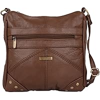 Dark Tan Genuine Real Leather Ladies Medium Handbag Shoulder Bag Long Strap, Cross the Body.