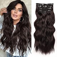 NAYOO Clip in Hair Extensions for Women 20 Inch Long Wavy Curly Dark Brown Hair Extension Full Head Synthetic Hair Extension Hairpieces(6PCS,Dark Brown)