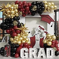 139Pcs Burgundy and Gold Balloon Arch Garland Kit for Graduation Party Decorations,Maroon Black Metallic Gold Confetti Balloons for Class of 2024 Congrats Grad Celebrations Birthday Supplies