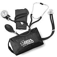 ASA TECHMED Dual Head Sprague Stethoscope and Sphygmomanometer Manual Blood Pressure Cuff Set with Case, Gift for Medical Students, Doctors, Nurses, EMT and Paramedics, Black
