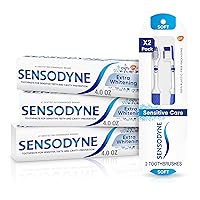 Extra Whitening Toothpaste - 4 Oz x 3 and Soft Toothbrush Pack - 2 Count Bundle