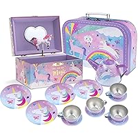 Jewelkeeper Cotton Candy Unicorn Gift Set - Musical Jewelry Box and Pretend Tea Set - Unicorn Gifts for Girls