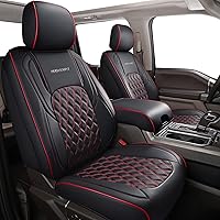 Tacoma Seat Cover Front & Rear, Full Coverage Waterproof Leather Custom Cover Fit for 2016-2023 Double & Crew Cab Toyota Tacoma SR SR5 Limited TRD Sport/Pro/Off Road (Full Set/Black&Red)
