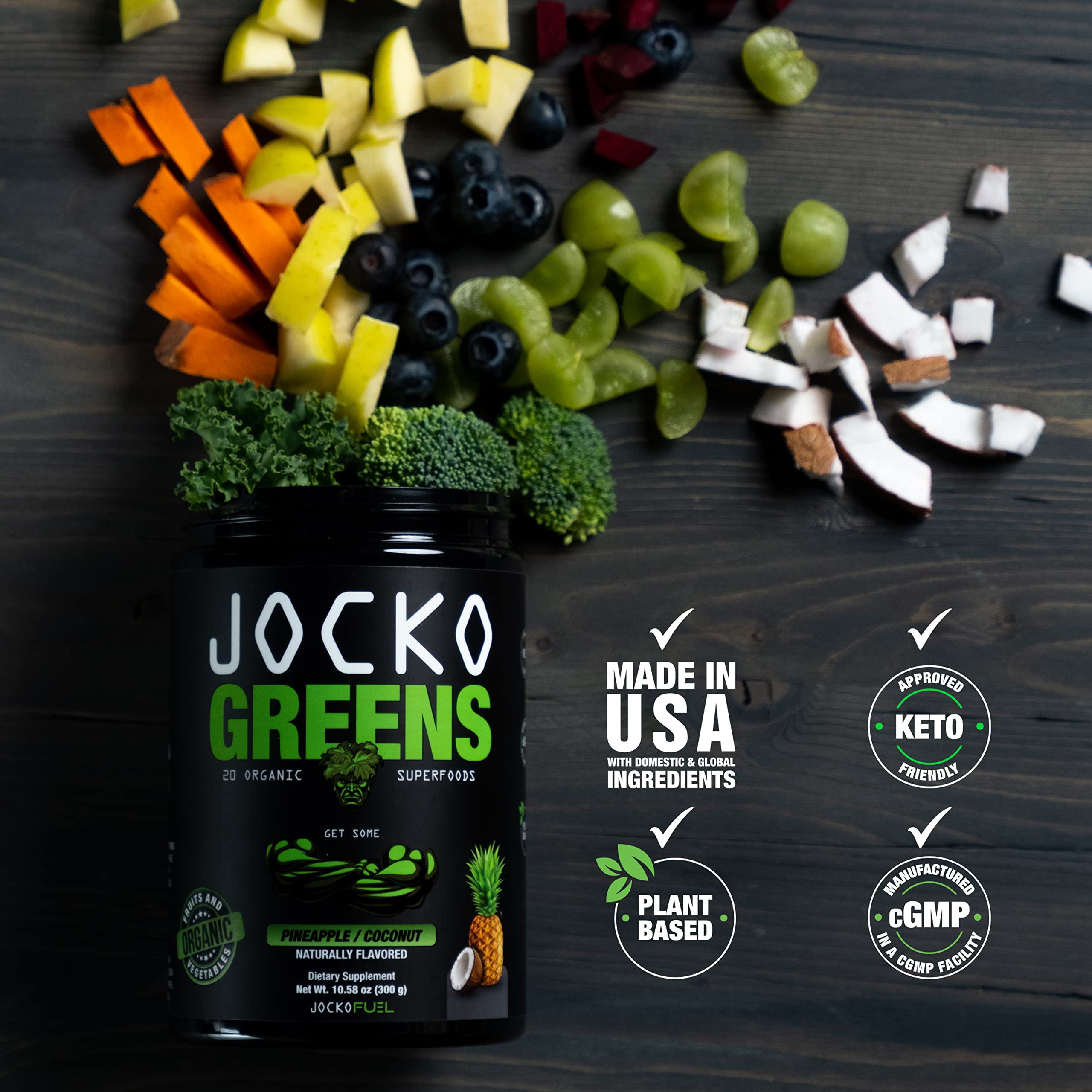 Jocko Fuel Greens Powder Bundle - Greens & Superfood Powder for Healthy Green Juice - Keto Friendly with Spirulina, Chlorella, Digestive Enzymes, & Probiotics - 60 Servings