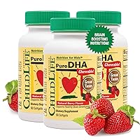 CHILDLIFE ESSENTIALS Pure DHA Dietary Supplement - DHA for Kids, Supports Healthy Brain Growth & Function, All-Natural, Gluten-Free, Kids DHA Supplement - Natural Strawberry Flavor, 90 Count (3 Pack)