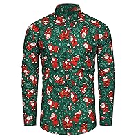 TUNEVUSE Holiday Season Gift-Mens Christmas Shirt Novelty Ugly Santa Claus Long Sleeve Funny Button Down Shirt for Party