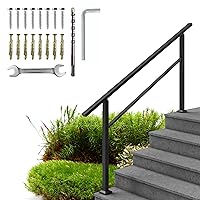 Metty Metal Handrails for Outdoor Steps - 1 to 5 Step Wrought Iron Stair Railing Outdoor, Indoor - Porch Railing - Weather-Resistant Deck Handrails for Concrete Steps, DIY Installation Kit (Black)