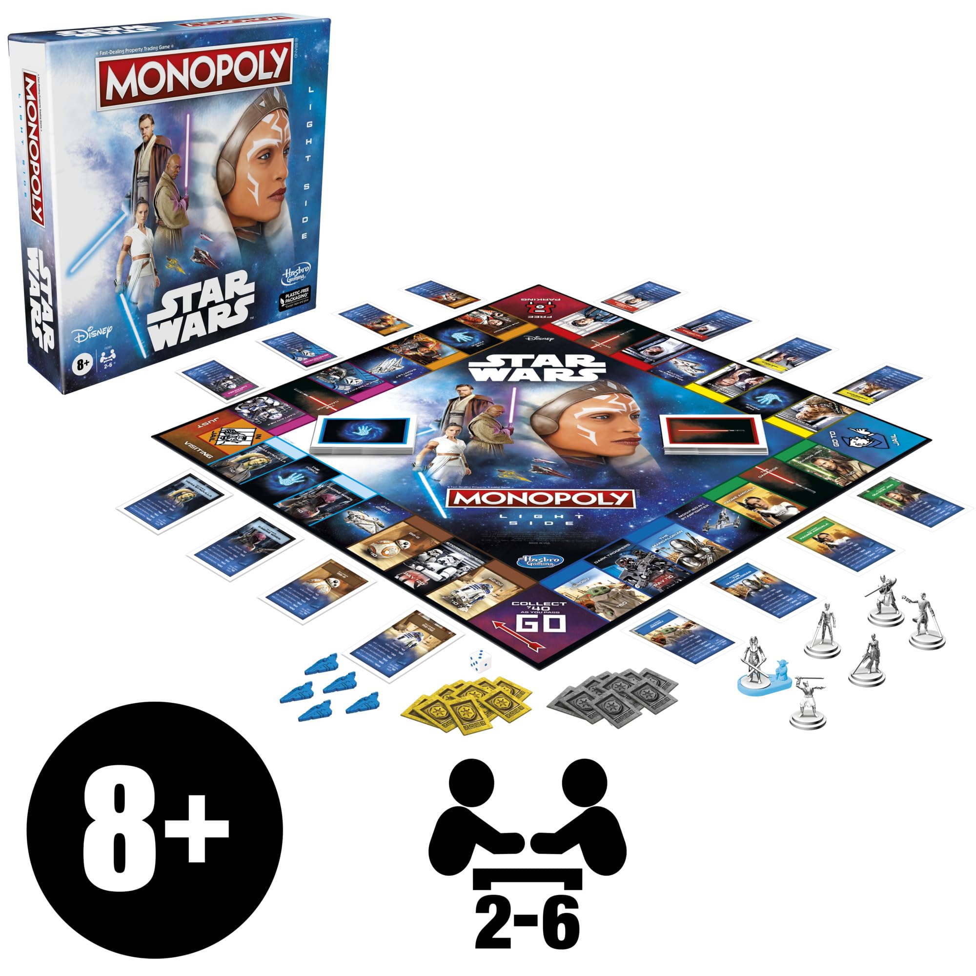 Monopoly: Star Wars Light Side Edition Board Game for Families and Kids Ages 8 and Up, Star Wars Jedi Game for 2-6 Players, Family Games