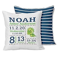 Printtoo Personalized Birth Announcement Pillow with Insert-Custom Dinosaur Birth Stats Baby Girl Boy Gift Nursery Décor-18x18 Inches