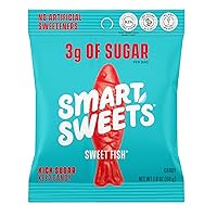 Sweet Fish, Candy with Low Sugar (3g), Low Calorie(100), Plant-Based, Free From Sugar Alcohols, No Artificial Colors or Sweeteners, 1.8oz. (Pack of 6)
