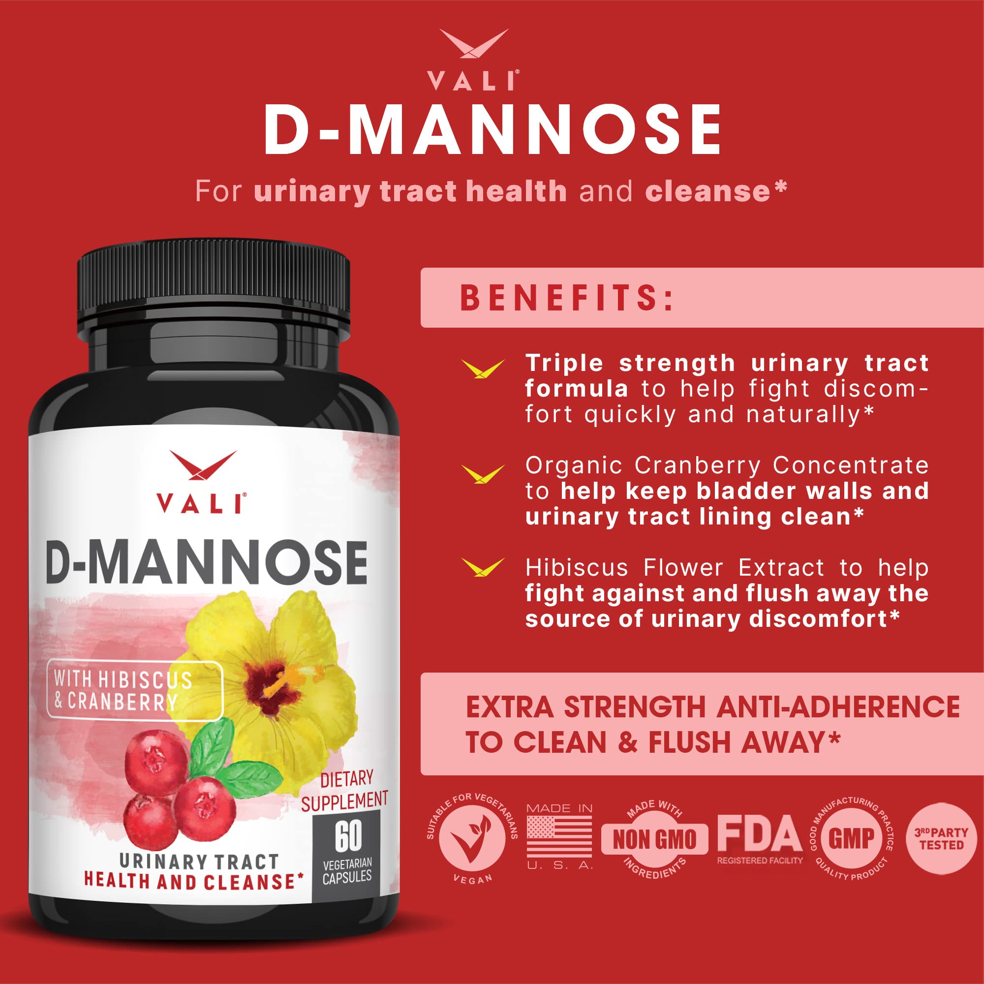 VALI D-Mannose & VALI Tart Cherry Bundle - Urinary Tract Health and Cleanse with D-Mannose, Cranberry & Hibiscus. Uric Acid Control and Cleanse with Cherry, Celery & Bilberry for Joint Muscle Support