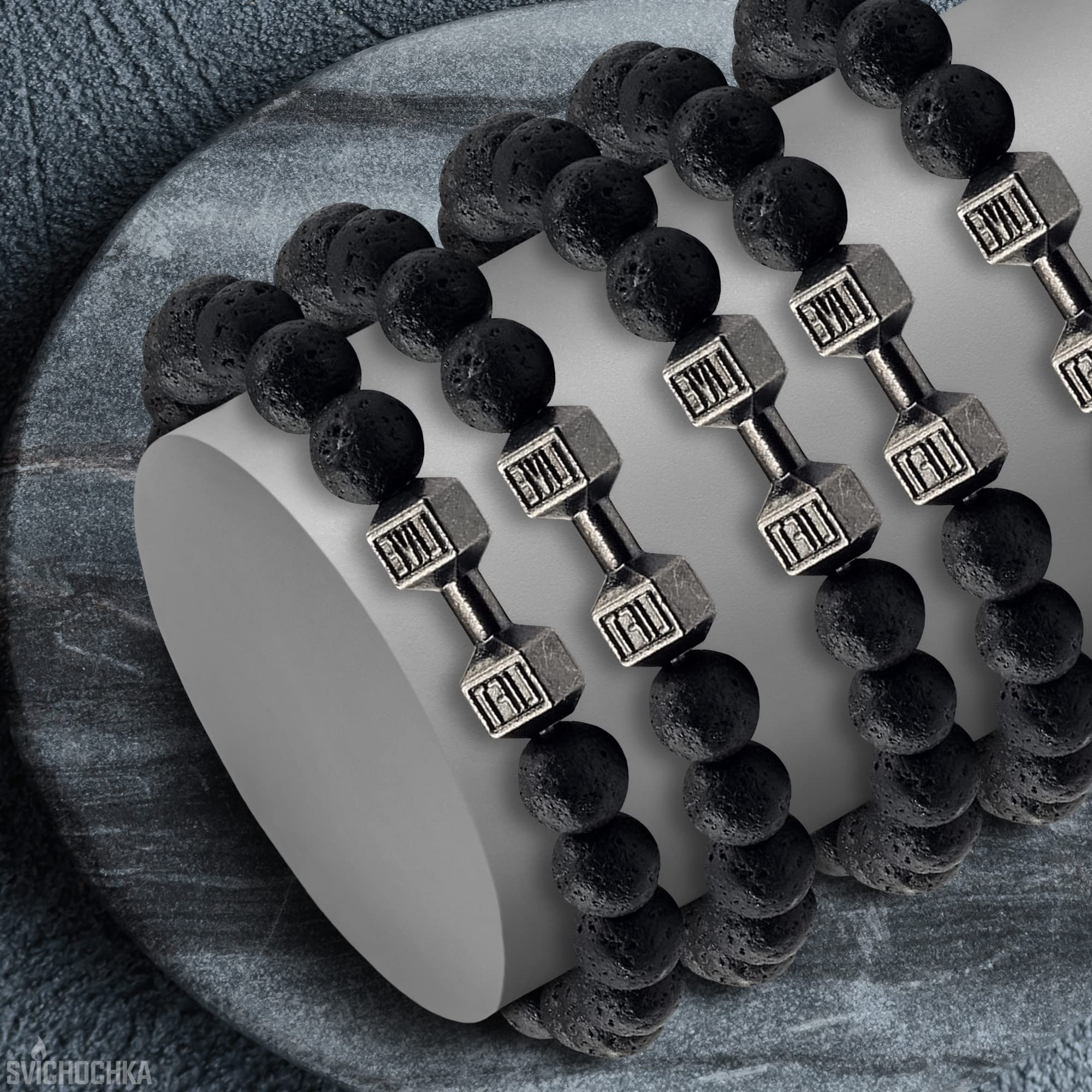 Lava Beads Gym Bracelets for Men - 8mm Lava Rock Bracelet Natural Stone Bracelet Men Stretch Bracelet Bead Bracelet for Women- Alloy Dumbbell Bracelet for Men Beaded Jewelry Elastic Blessings Bracelet