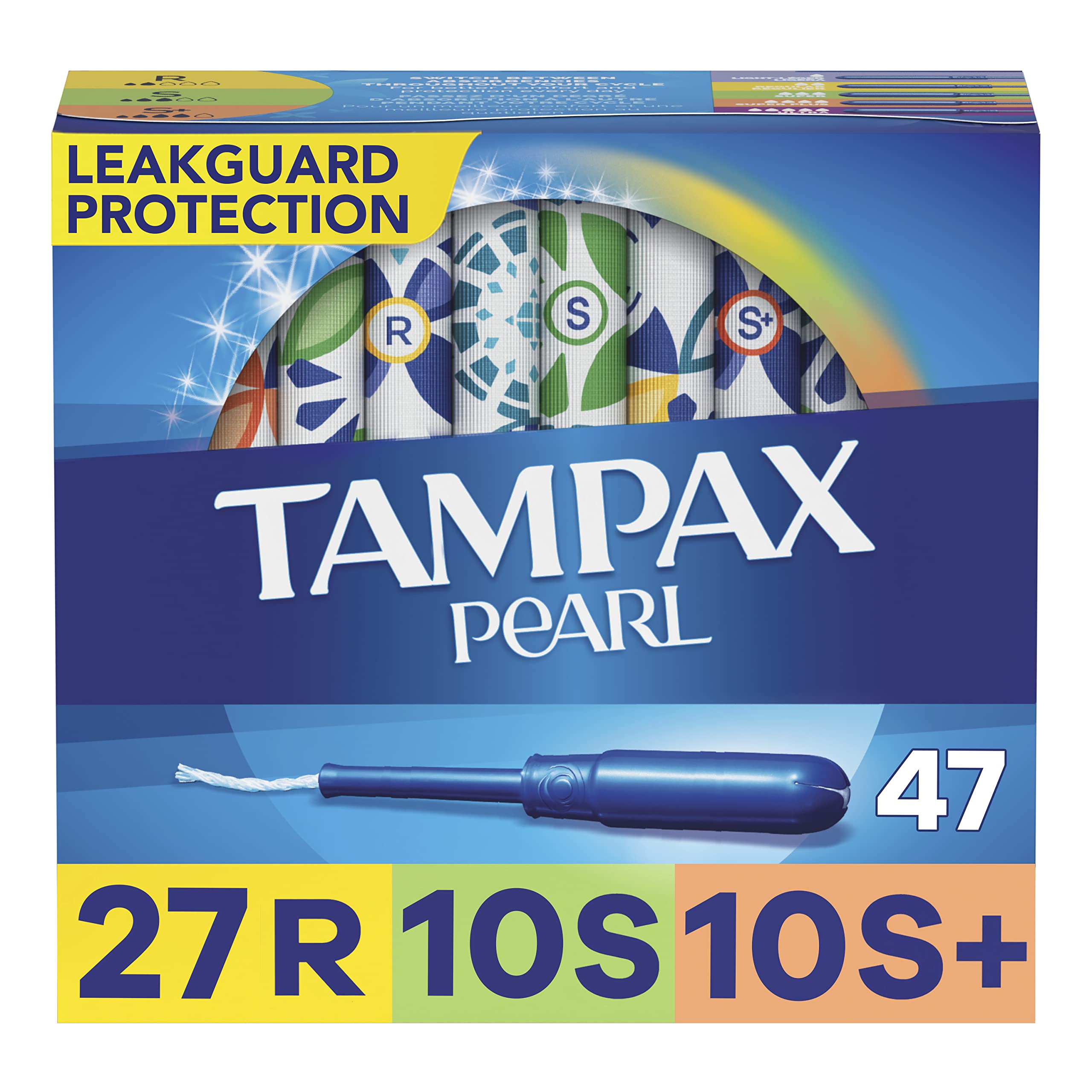 Tampax Pearl Tampons Trio Pack, with LeakGuard Braid, Regular/Super/Super Plus Absorbency, Unscented, 47 Count