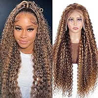 28 Inch Highlight Ombre Lace Front Wig Human Hair 200% Density 4/27 Honey Blonde Deep Wave Lace Front Wigs Human Hair 13x6 HD Lace Front Wigs Human Hair Glueless Wigs Human Hair Pre Plucked