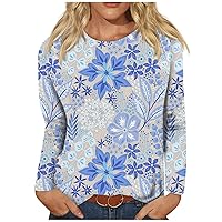 FYUAHI Women's Business Casual Outfits for Women Fashion Casual Round Neck Long Sleeve Printed T-Shirt Top