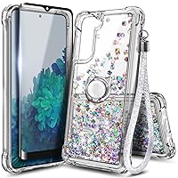 NGB Case for Samsung Galaxy S21 Plus with Screen Protector (Maximum Coverage, Flexible TPU Film), Ring Holder, Girls Women Liquid Bling Sparkle Fashion Glitter Clear Cute Case (Clear Gem)