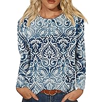 Flannel Shirts for Women Women's Fashion Casual Longsleeve Print Round Neck Pullover Top Blouse