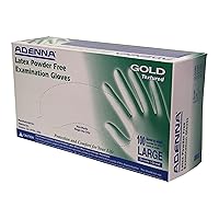 Adenna GLD266 Gold 6 mil Powder-Free Latex Gloves, Medical Grade, White, Large, Box of 100