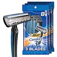 BIC Comfort 3 Disposable Razors for Men for an Ultra-Soothing, Comfortable Shave, 3 8-count Packs of Razors With 3 Blades, 8 Count (Pack of 3)