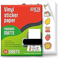 Premium Printable Vinyl Sticker Paper for Inkjet Printer - 40 Sheets Matte White Waterproof, Dries Quickly Vivid Colors, Holds Ink well- Tear Resistant - Inkjet & Laser Printer