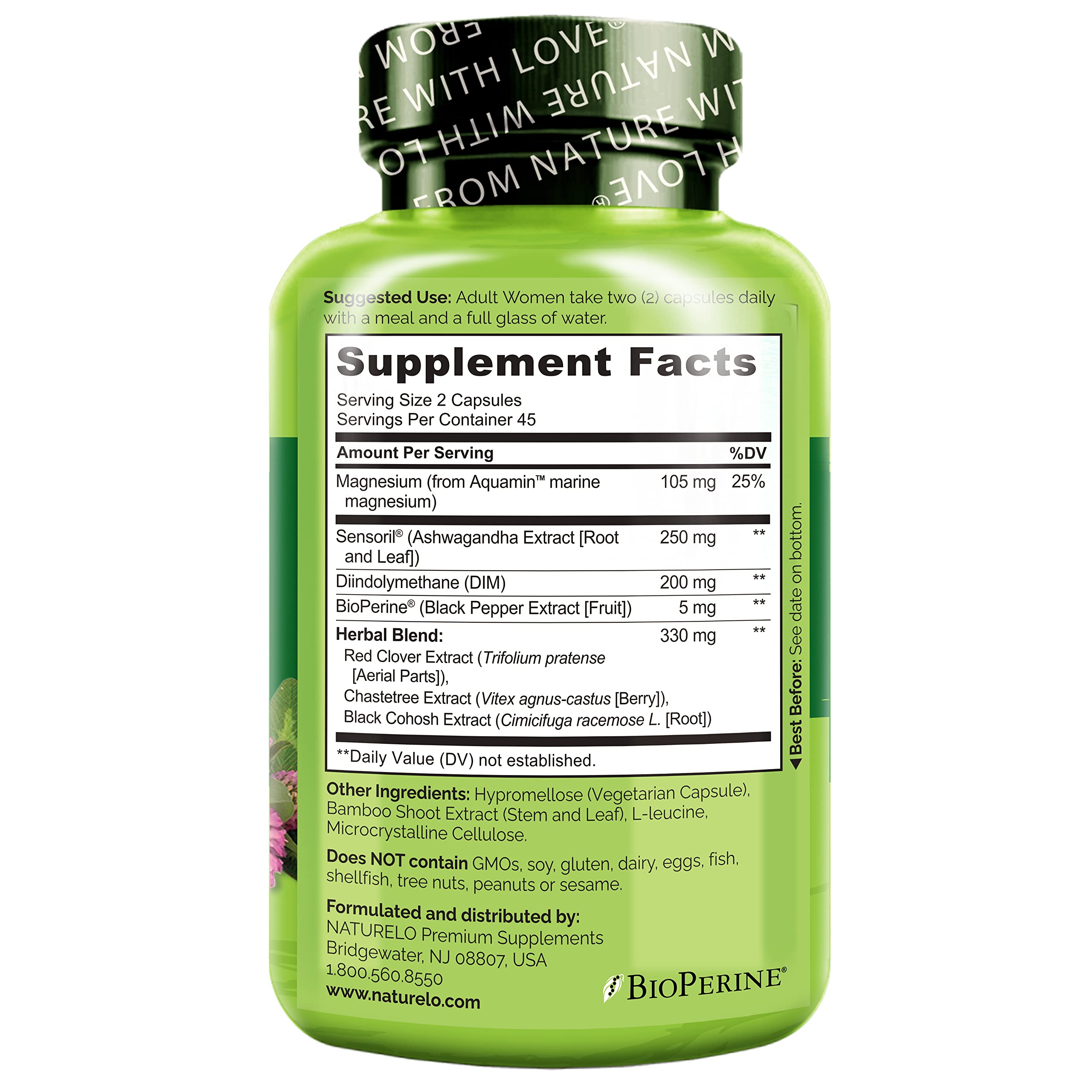 NATURELO Menopause Support, Advanced Multi-Symptom Formula w/Soothing Herbal Blend - 90 Vegetarian Capsules