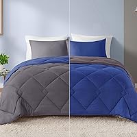 Comfort Spaces Vixie Reversible Comforter Set - Trendy Casual Geometric Quilted Cover, All Season Down Alternative Cozy Bedding, Matching Sham, Navy/Charcoal, Full/Queen 3 piece